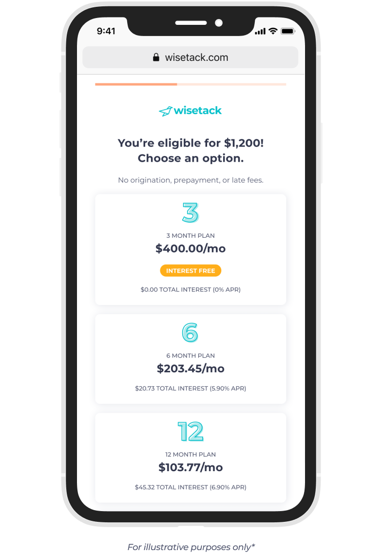 Wisetack financing offer screen